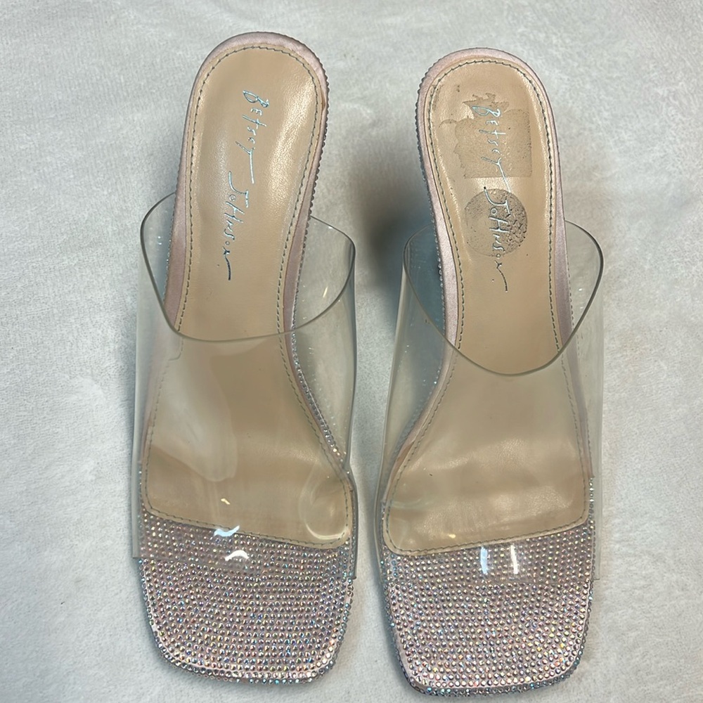 BETSEY JOHNSON Heeled Clear Glitter Gems Stones Sandals